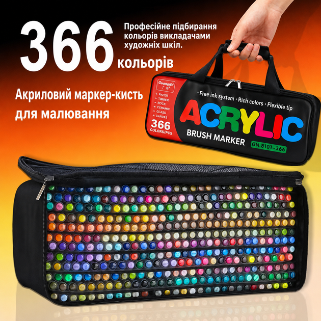 Акриловые маркеры GuangNa GN.8101 | Гуангна 366 шт в сумке, набор для бумаги, ткани, дерева, стекла, камня, керамики и пластика (ab366b) - Фото 1 Акриловые маркеры GuangNa GN.8101 | Гуангна 366 шт в сумке, набор для бумаги, ткани, дерева, стекла, камня, керамики и пластика (ab366b) - изображение 1