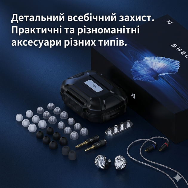 TRN Shell (3DD+1PD, Hi-Res, без мікрофону) – Гібридні дротові навушники з трьома динамічними драйверами та планарною діафрагмою для аудіофільського звучання - зображення 10