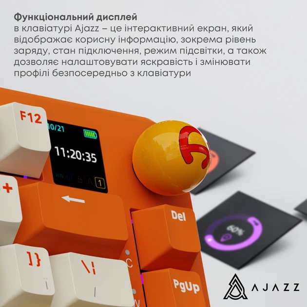 Бездротова механічна клавіатура Ajazz AK820 MAX Avocado Switch Orange-White Theme-RGB--With Screen - зображення 9
