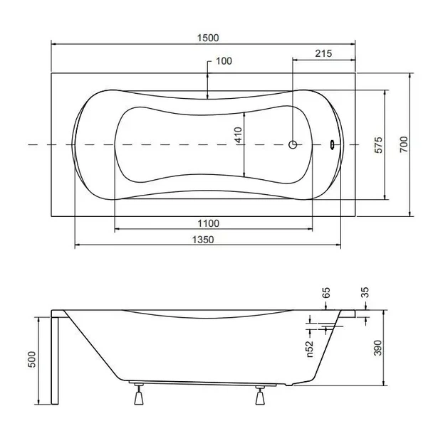 Ванна акрилова BESCO PMD PIRAMIDA ARIA 150x70 - зображення 3