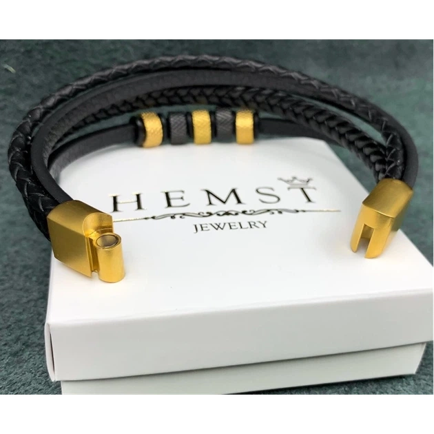 Кожаный браслет Hemst на магнитной застежке с золотистой фурнитурой (11030) - изображение 3