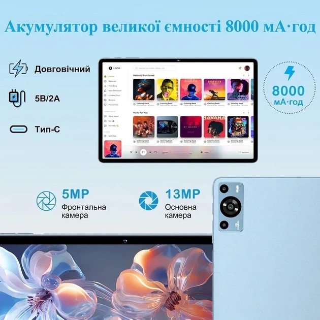 Планшет 11" ZIOVO Z128 8/256Gb 8 ядер Android 14 8000 mAh Голубой (101998008) - Уценка - изображение 4