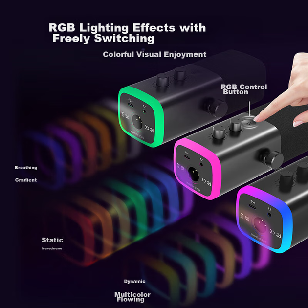 Мікрофон FIFINE AM8 USB настільний з RGB-підсвіткою, шумозаглушення, чорний - Фото 5 Мікрофон FIFINE AM8 USB настільний з RGB-підсвіткою, шумозаглушення, чорний - зображення 5