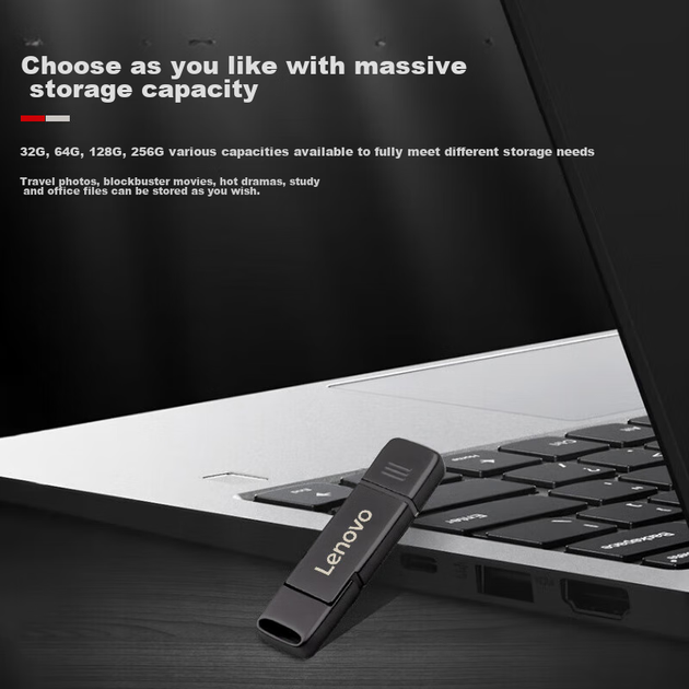 Флеш-накопитель Lenovo 32 ГБ Type-C USB 3.2 с двойным интерфейсом, металлическим колпачком, пыле- и ударопрочный, для серии SX6Pro, цвет «оружейный серый». - Фото 8 Флеш-накопитель Lenovo 32 ГБ Type-C USB 3.2 с двойным интерфейсом, металлическим колпачком, пыле- и ударопрочный, для серии SX6Pro, цвет «оружейный серый». - изображение 8