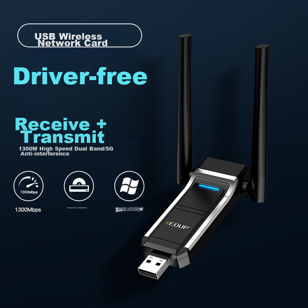 Беспроводной сетевой адаптер EDUP 1300M Plug-And-USB для настольных компьютеров WinXP/7/8.1/10/11, двухдиапазонная сетевая карта 5G, хост-передатчик Wi-Fi EP-AC1701S - изображение 4