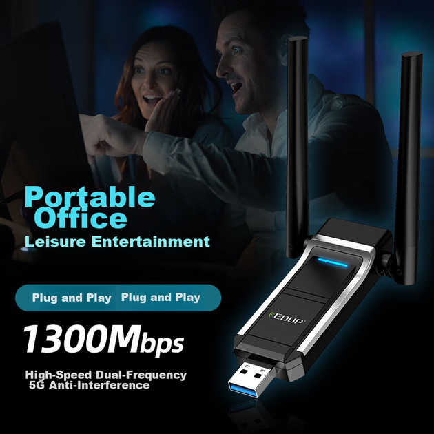 Беспроводной сетевой адаптер EDUP 1300M Plug-And-USB для настольных компьютеров WinXP/7/8.1/10/11, двухдиапазонная сетевая карта 5G, хост-передатчик Wi-Fi EP-AC1701S - изображение 8