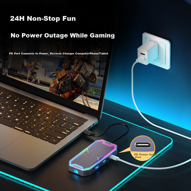 Док-станция YOYOTER USB-C Gen2 10G High-Speed HDMI 4K/60Hz Gigabit Ethernet RGB Lighting, универсальная для ноутбуков, телефонов и планшетов. - Фото 8 Док-станция YOYOTER USB-C Gen2 10G High-Speed HDMI 4K/60Hz Gigabit Ethernet RGB Lighting, универсальная для ноутбуков, телефонов и планшетов. - изображение 8