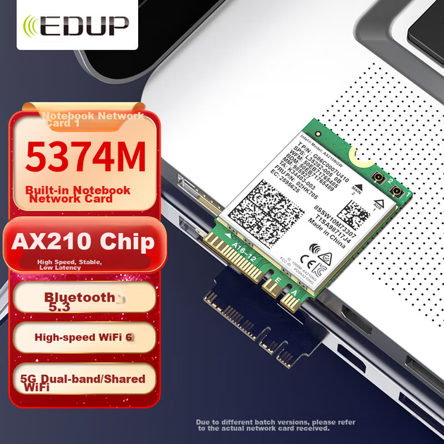 Сетевая карта EDUP AX210 для ноутбуков, модуль Wi-Fi 6 Gigabit Triple-Band 5374M, встроенная беспроводная сетевая карта для ноутбуков, интерфейс M2, беспроводной приемник сигнала Wi-Fi + Bluetooth 5.3 - Фото 4 Сетевая карта EDUP AX210 для ноутбуков, модуль Wi-Fi 6 Gigabit Triple-Band 5374M, встроенная беспроводная сетевая карта для ноутбуков, интерфейс M2, беспроводной приемник сигнала Wi-Fi + Bluetooth 5.3 - изображение 4