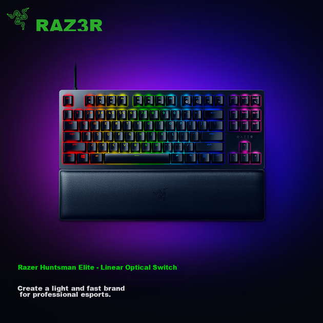 Механическая проводная игровая клавиатура Razer Huntsman V2 Tactical Edition с линейными оптическими переключателями, 87 клавиш, RGB-подсветка и подставка для запястий. - изображение 3