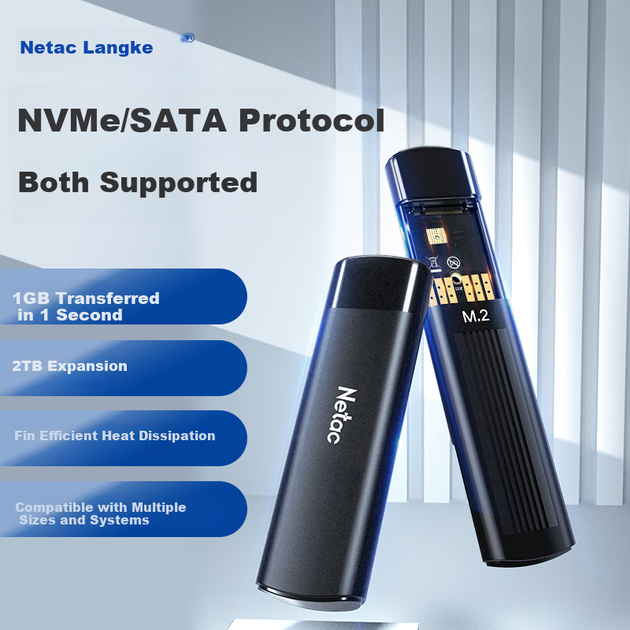 Зовнішній корпус для жорсткого диска Netac M.2 NVMe/SATA з двома протоколами, інтерфейс USB 3.1, зовнішній корпус для SSD, корпус M.2 для ноутбука, WH61 CtoA - зображення 4