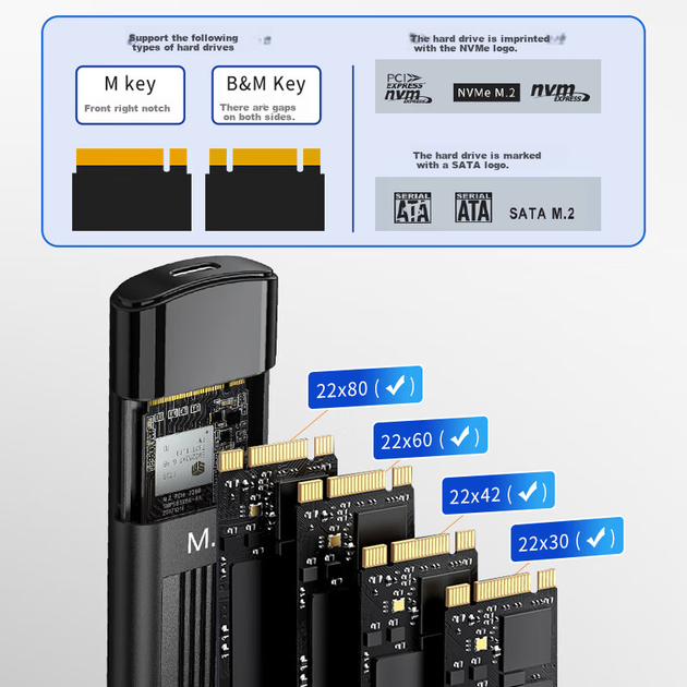 Зовнішній корпус для жорсткого диска Netac M.2 NVMe/SATA з двома протоколами, інтерфейс USB 3.1, зовнішній корпус для SSD, корпус M.2 для ноутбука, WH61 CtoA - зображення 8
