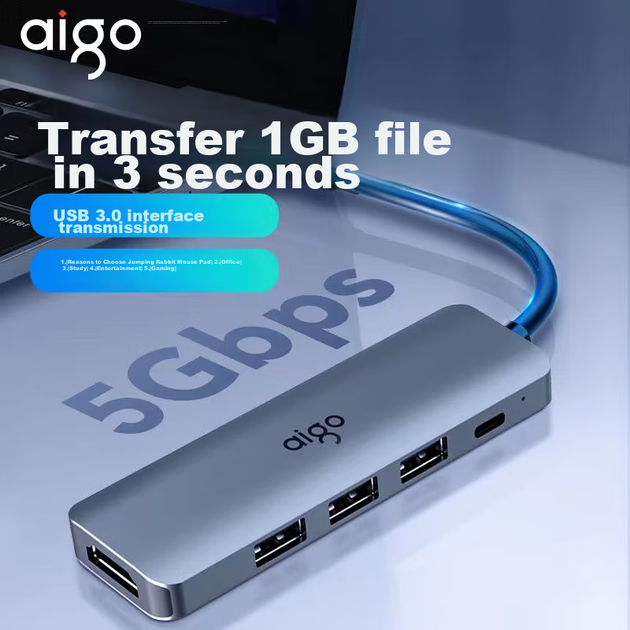 Док-станція розширення Aigo Type-C, USB-хаб, HDMI-адаптер, розгалужувач-хаб, адаптер для ноутбука, швидка зарядка PD100W, USB-док-станція розширення T05-H1 (металева) - изображение 5