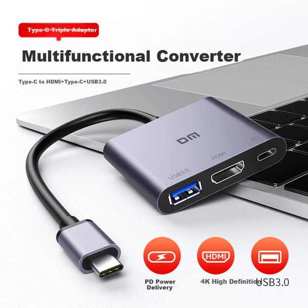 DM Daimai Type-C Three-In Expansion Dock, USB-C to H DM IPD100W/USB3.0 Expansion Integrated Phone Laptop Converter, CHB026 - изображение 4