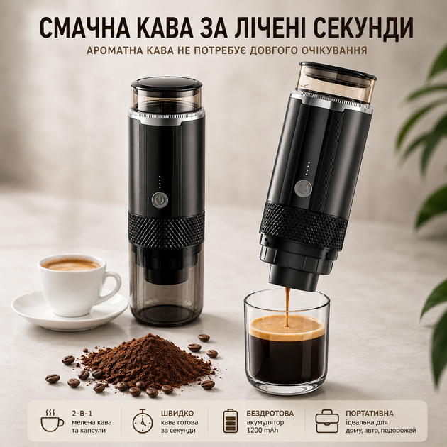 Портативная аккумуляторная кофемашина 2-в-1 СМ-1999. Беспроводная кофемашина эспрессо для авто и туризма - Фото 3 Портативная аккумуляторная кофемашина 2-в-1 СМ-1999. Беспроводная кофемашина эспрессо для авто и туризма - изображение 3