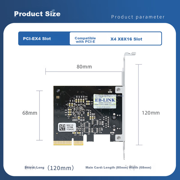 Однопортова серверна мережева карта EB-LINK PCIE X4 10G з чіпом AQC107, порт Ethernet 10G для кіберспортивних ігор, підтримка швидкостей 10G/5G/2.5G/1G, адаптивна - изображение 5