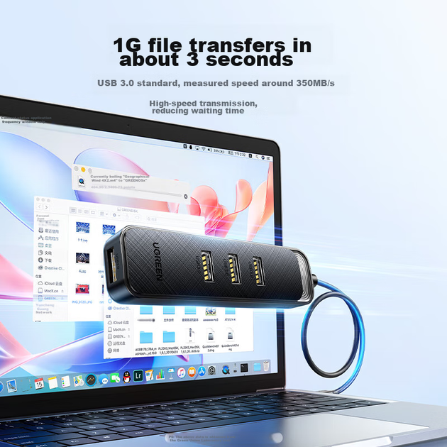 UGREEN USB 3.0 Hub Splitter, высокоскоростной 4-портовый концентратор-док-станция расширения, многопортовый адаптер-конвертер для ноутбуков и настольных компьютеров (4 порта) - Фото 4 UGREEN USB 3.0 Hub Splitter, высокоскоростной 4-портовый концентратор-док-станция расширения, многопортовый адаптер-конвертер для ноутбуков и настольных компьютеров (4 порта) - изображение 4