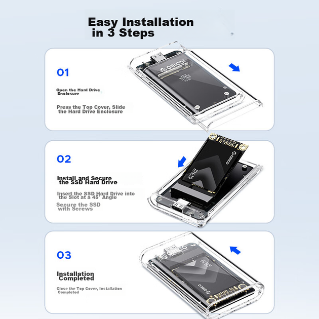 Прозорий корпус для SSD ORICO, корпус для жорсткого диска з інтерфейсом mSATA - Type-C, підходить для SSD-накопичувачів ноутбуків, міні-зовнішній корпус - TC10 - зображення 10