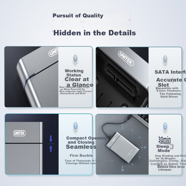 Внешний корпус для диска UNITEK S109B, 2.5 дюйма, Type-C 3.1, для SSD/HDD SATA - изображение 8