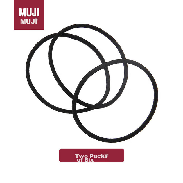 MUJI Черные, 2 упаковки по 6 штук, резинки для волос, повязки на голову, кожаные чехлы, 57803 Тонкий шнур - изображение 3