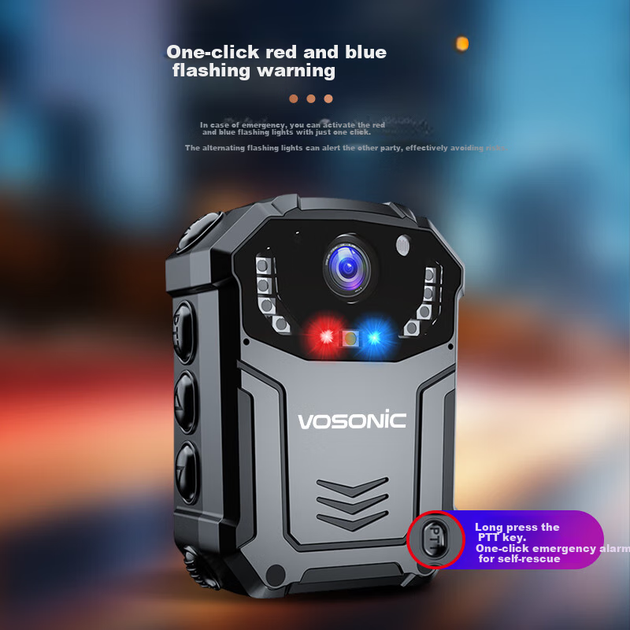 Нательная видеокамера VOSONIC D6-E для сотрудников правоохранительных органов, разрешение 1440p, инфракрасное ночное видение, стробоскоп, портативная видео- и аудиозапись, 64 ГБ - изображение 5