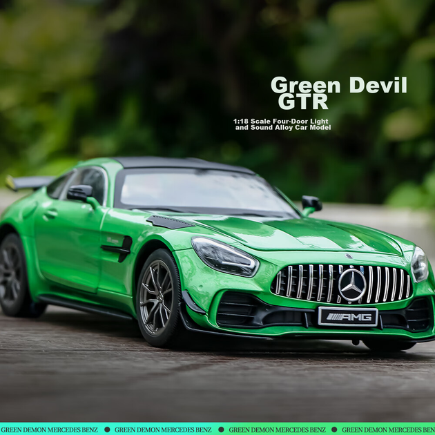 Модель автомобиля Heimanba Mercedes-Benz AMG Green Monster GTR в масштабе 1:18, спортивная модель из сплава со звуком и светом, детская игрушка, зеленый - изображение 4