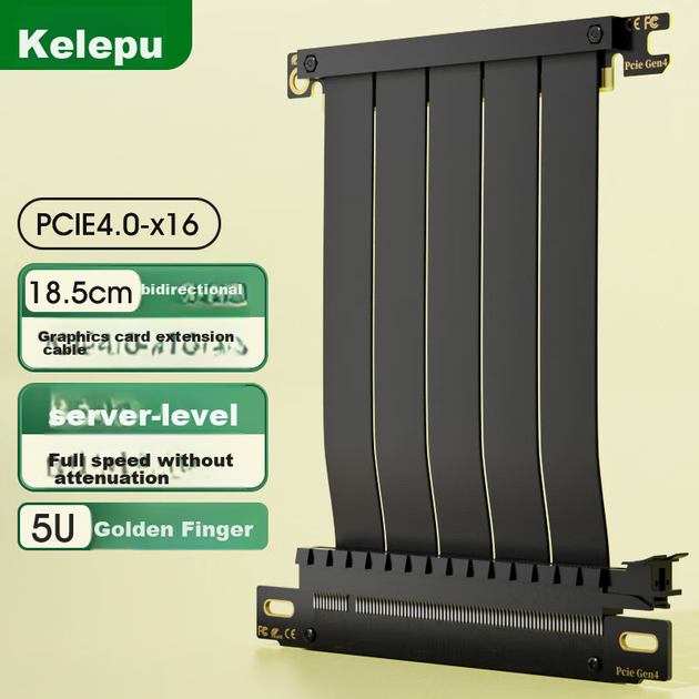 Подовжувач відеокарти KELEPU PCIe 4.0 x16 подвійний реверс 18,5 см серверного класу повношвидкісний без затухання чорний - изображение 4