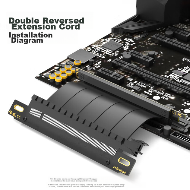Подовжувач відеокарти KELEPU PCIe 4.0 x16 подвійний реверс 18,5 см серверного класу повношвидкісний без затухання чорний - изображение 5