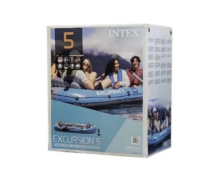 Човен надувний Intex 66325 «Excursion 5» (43*168*366 см, гребний, п'ятимісний, трикамерний, весла ↔137 см, насос, 2 спинки, надувне дно, до 600 кг) - изображение 7