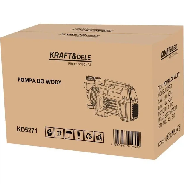 Насос для воды гидрофор Kraft&Dele KD5272 1,2 кВт 20 л 3400 л ч - Фото 7 Насос для воды гидрофор Kraft&Dele KD5272 1,2 кВт 20 л 3400 л ч - изображение 7