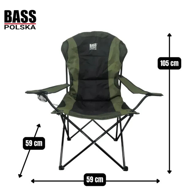 Складаний рибальський стілець кемпінговий Bass Polska BH 30031 59х59 см темно-зелений - зображення 4