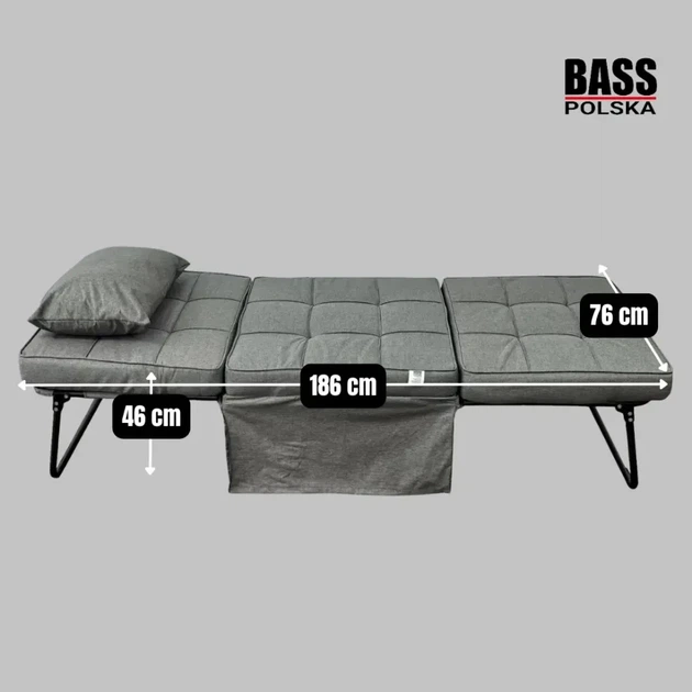 Складной пуф 2в1 пув кровать Bass Polska BH 31020 серый - Фото 4 Складной пуф 2в1 пув кровать Bass Polska BH 31020 серый - изображение 4