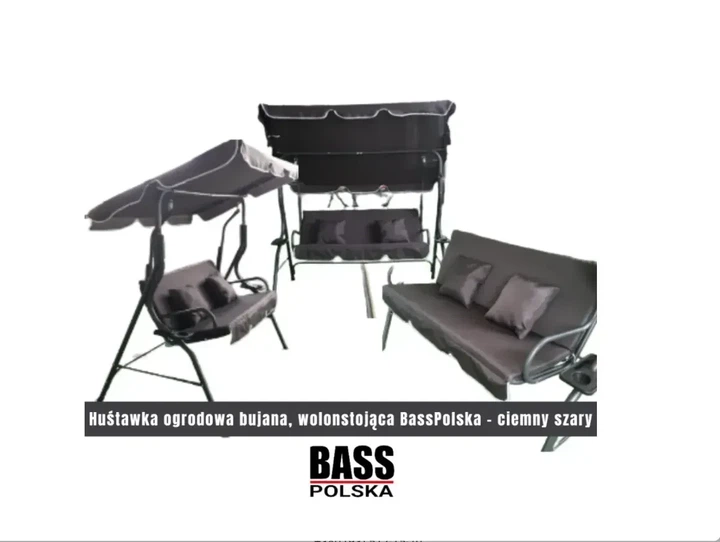 Качели садовые трехместные с подстаканниками и подушками антрацит Bass Polska BH 10030 170х110х153 см - изображение 3