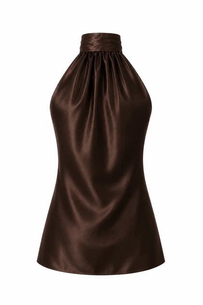 Сукня міні сатинова DR017 2605346591404 S/M Коричневий - Фото 2 Сукня міні сатинова DR017 2605346591404 S/M Коричневий - изображение 2