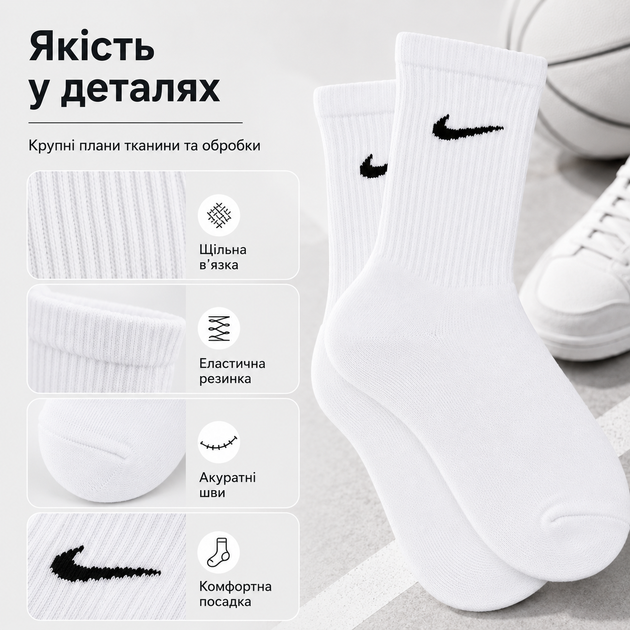 Подарочный набор носков Nike белые в коробке 5 пар размер 36-39 спортивные носки для спорта, прогулок, школы - изображение 2