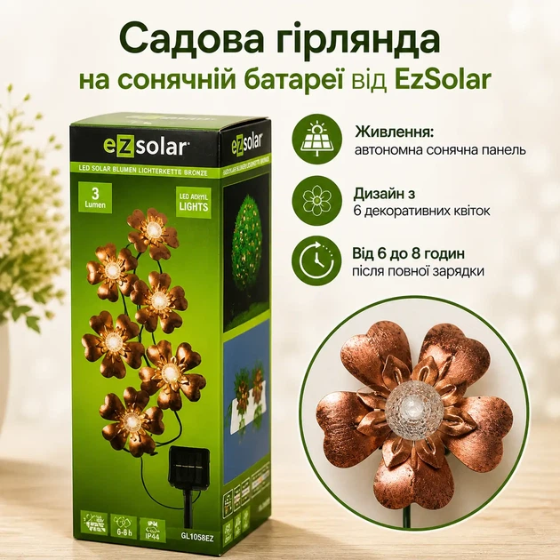 Уличная гирлянда LED EzSolar Flower Солнечная аккумуляторная гирлянда GL1058EZ - изображение 3