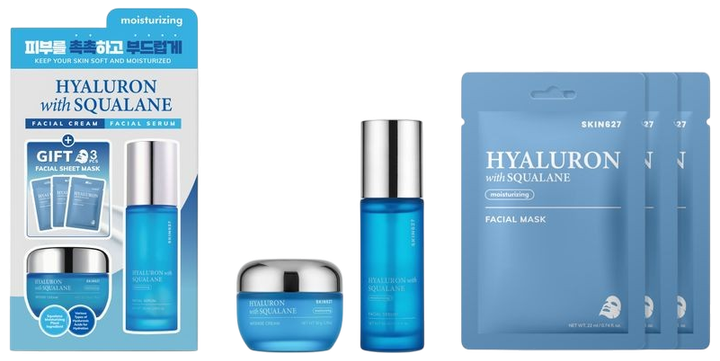 Zestaw do twarzy SKIN627 Hyaluron Squalane serum 50 ml + krem 50 g + maseczki 3 x 22 ml (8809696984739) - obraz 2