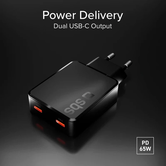 Ładowarka sieciowa SBS Ultra-Slim 65W PD 2xUSB-C Black (TETRGAN2C65SLIM) - obraz 4