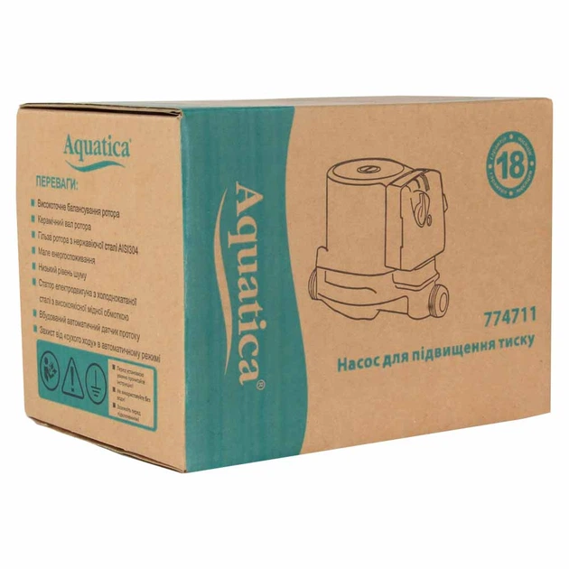Насос для підвищення тиску 120Вт Hmax 9м Qmax 30л/хв Ø¾" 160мм + гайки Ø½" AQUATICA (774711) - зображення 15