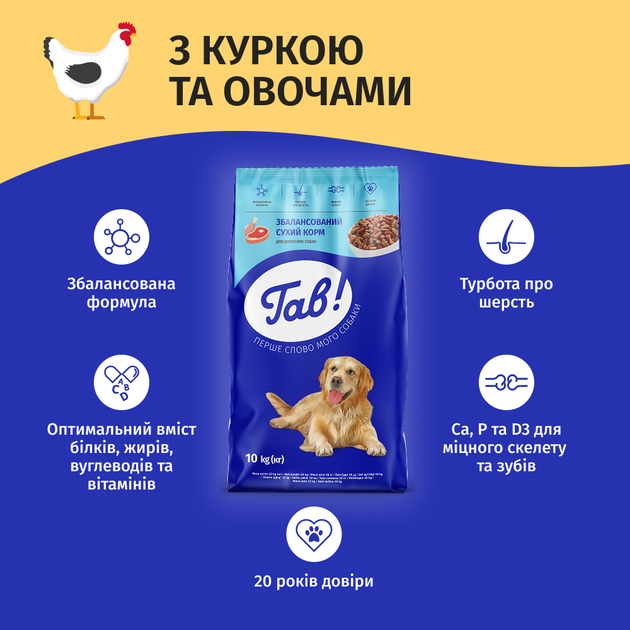 Сухий корм Гав Курка з овочами - повнораціонний сухий корм для дорослих собак усіх порід 10 кг (B1121101) - зображення 6