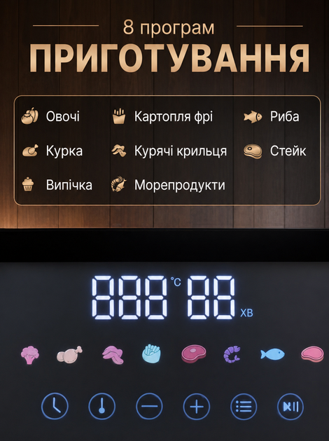 Аерофритюрниця-мультипіч 7 л 1800 Вт чорна сенсорна аерогриль (49675851) - зображення 3