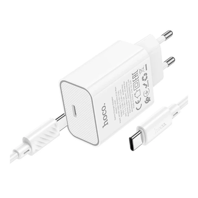 Сетевое зарядное устройство Hoco C143A 1USB-C PD/QC 20W+Type-C to Type-C - Фото 3 Сетевое зарядное устройство Hoco C143A 1USB-C PD/QC 20W+Type-C to Type-C - изображение 3