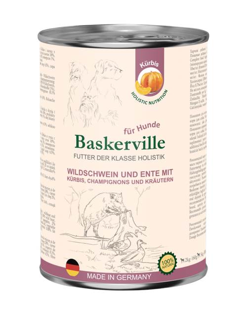 Консервированный корм Baskerville Holistic Кабан и утка с тыквой для собак 400 г (4250231541834) - Фото 1 Консервированный корм Baskerville Holistic Кабан и утка с тыквой для собак 400 г (4250231541834) - изображение 1