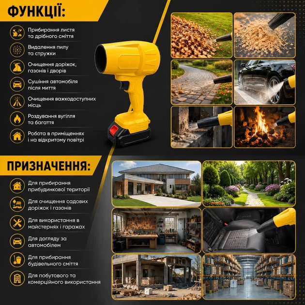 Воздуродувка аккумуляторная Krafftec бесщеточная 48V 6Ah 850W 45000 об/мин 220 м/с с 2 АКБ и кейсом желтая - изображение 8