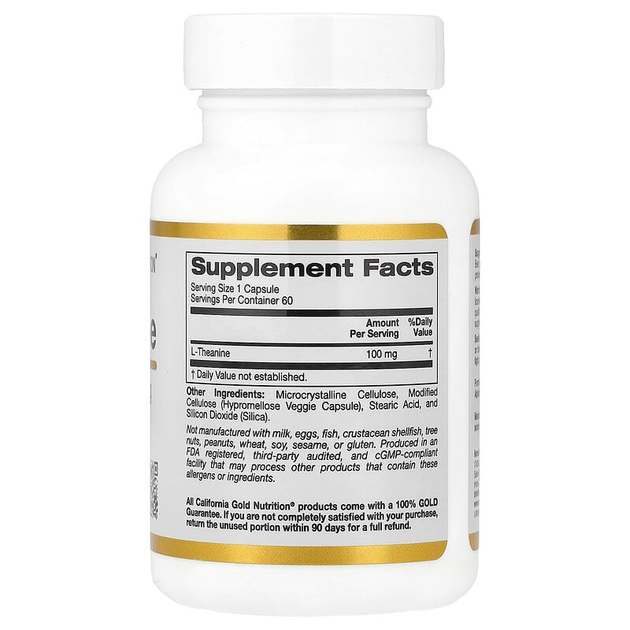 L-Теанин California GOLD Nutrition "L-Theanine" с AlphaWave, 100 мг (60 растительных капсул) - изображение 2