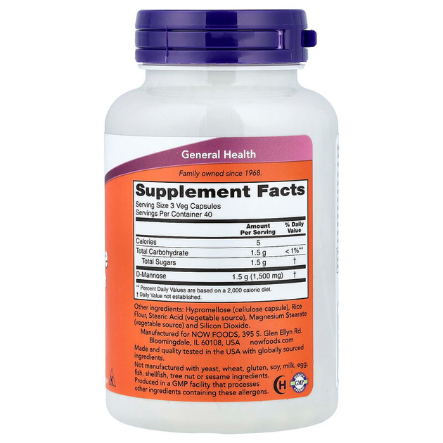 D-манноза NOW Foods "D-Mannose" 500 мг (120 вегетарианских капсул) - изображение 2