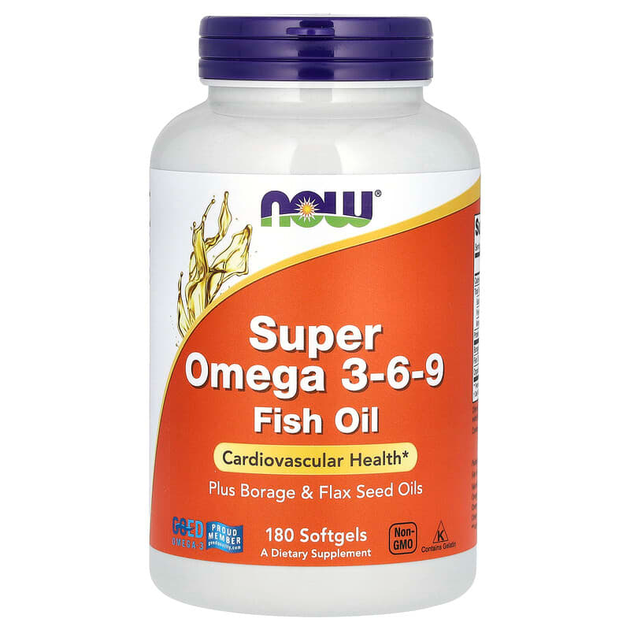 Риб'ячий жир NOW Foods, Super Omega 3-6-9, 1200 мг, 180 гельових капсул - Фото 1 Риб'ячий жир NOW Foods, Super Omega 3-6-9, 1200 мг, 180 гельових капсул - зображення 1