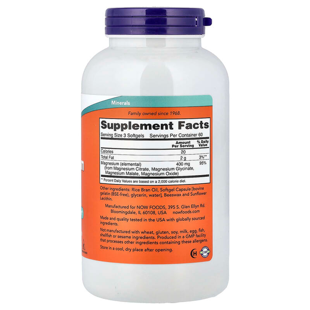 Цитрат магния NOW Foods "Magnesium Citrate" поддержка нервной системы, 400 мг (180 гелевых капсул) - изображение 2