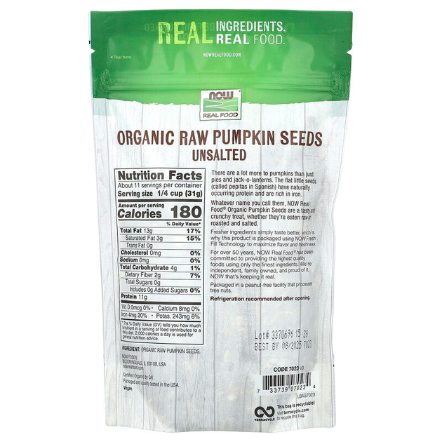 Органические тыквенные семечки NOW Foods, Real Food "Pumpkin Seeds" несоленые (340 г) - изображение 2