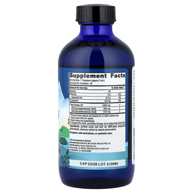 Жир из арктической печени трески Nordic Naturals "Arctic Cod Liver Oil" жирные кислоты омега 3, 1060 мг (237 мл) - изображение 2