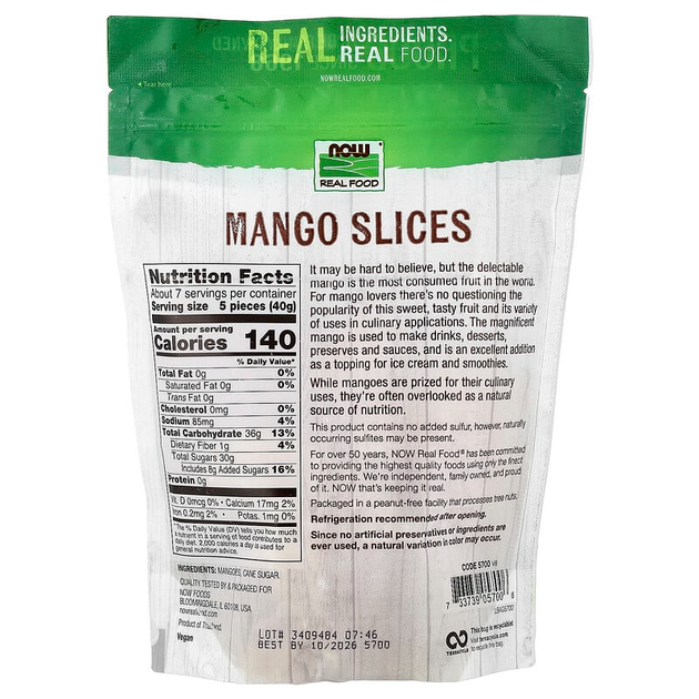 Кусочки манго NOW Foods Real Food "Mango Slices" сушеные (284 г) - изображение 2